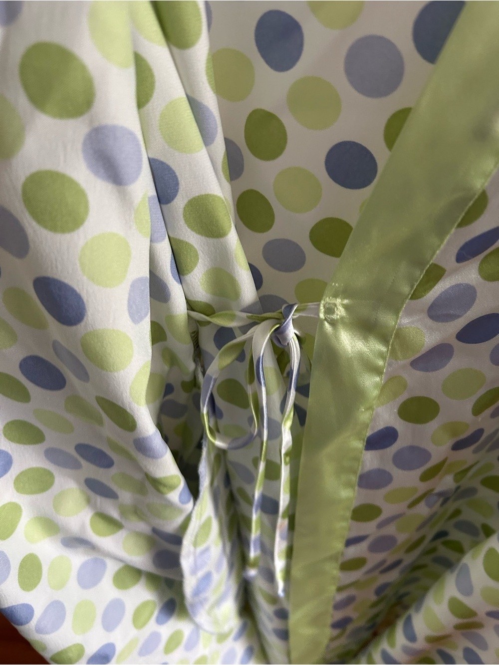 Jones New York Robe Womens Green Polka Dots Sateen Kimono Short Romantic S/M - Picture 6 of 8